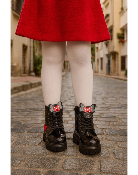 Ortopedik Bağcıklı Fermuarlı Kız Çocuk Bot Ayakkabı Siyah Kız Çocuk Bot