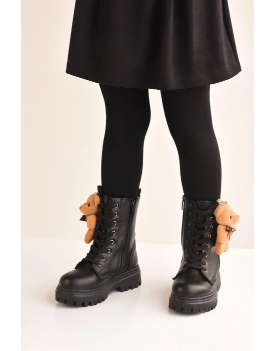 Ortopedik Bağcıklı Fermuarlı Kız Çocuk Bot Ayakkabı Siyah Kız Çocuk Bot