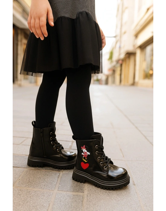 Ortopedik Bağcıklı Fermuarlı Kız Çocuk Bot Ayakkabı Siyah Kız Çocuk Bot