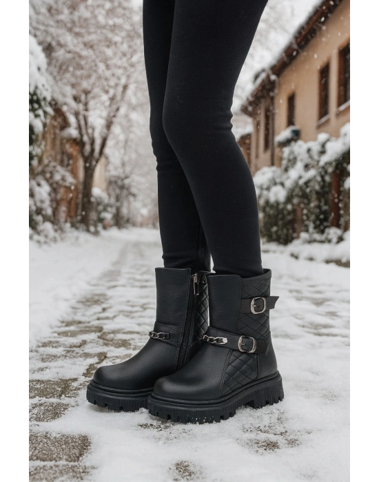 Ortopedik Bağcıklı Fermuarlı Kız Çocuk Bot Ayakkabı Siyah Kız Çocuk Bot