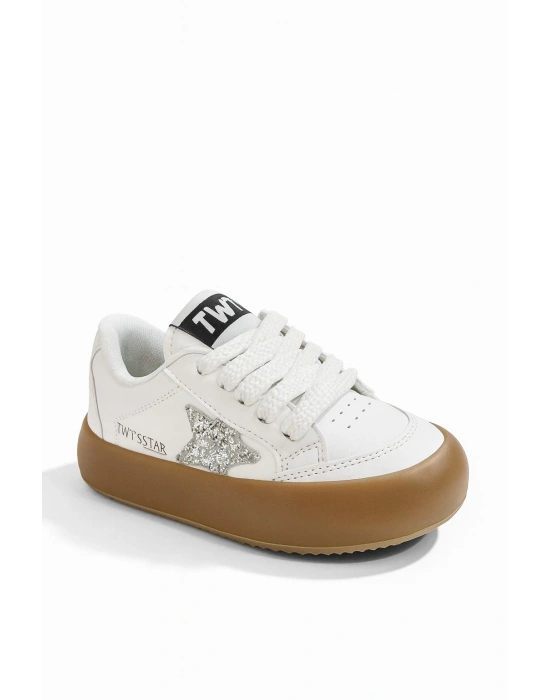 Sstar Beyaz Gümüş Kız Çocuk Cırtlı Bantlı Sneaker Spor Ayakkabı