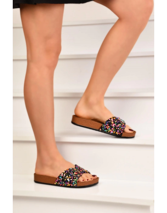 Tek Tokalı Şık Günlük Full Ortapedik Çakıl Taş Detaylı Kadın Terlik