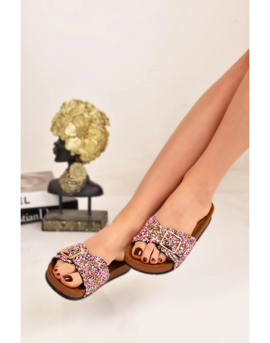 Tek Tokalı Şık Günlük Full Ortapedik Çakıl Taş Detaylı Kadın Terlik