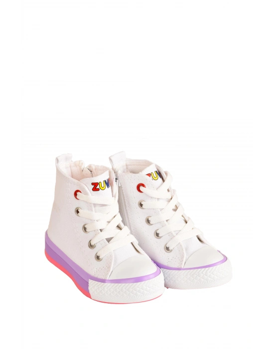 Unisex Çocuk Keten Boğazlı Bilekli Fermuarlı Spor Ayakkabı