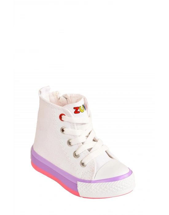 Unisex Çocuk Keten Boğazlı Bilekli Fermuarlı Spor Ayakkabı