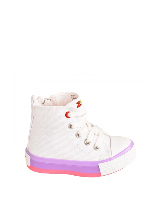 Unisex Çocuk Keten Boğazlı Bilekli Fermuarlı Spor Ayakkabı