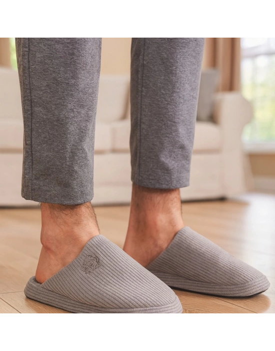 Unisex Nakışlı Kadife Fitilli Desen Rahat Yumuşak Tabanlı İçi Kürklü Terlik