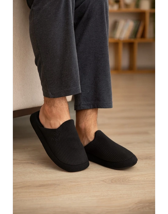 Unisex Nakışlı Kadife Fitilli Desen Rahat Yumuşak Tabanlı İçi Kürklü Terlik