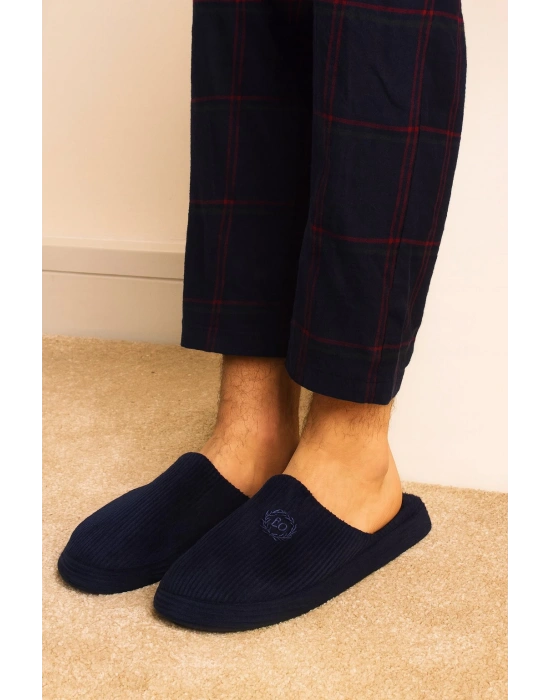 Unisex Nakışlı Kadife Fitilli Desen Rahat Yumuşak Tabanlı İçi Kürklü Terlik