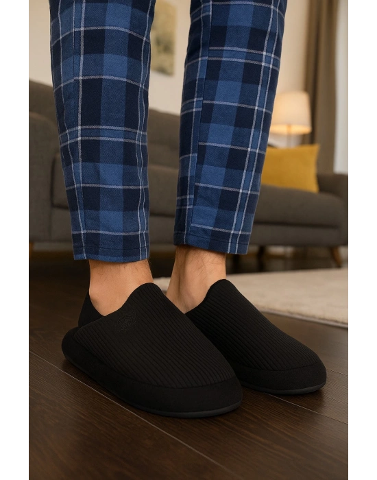 Unisex Nakışlı Kadife Fitilli Desen Rahat Yumuşak Tabanlı İçi Kürklü Terlik