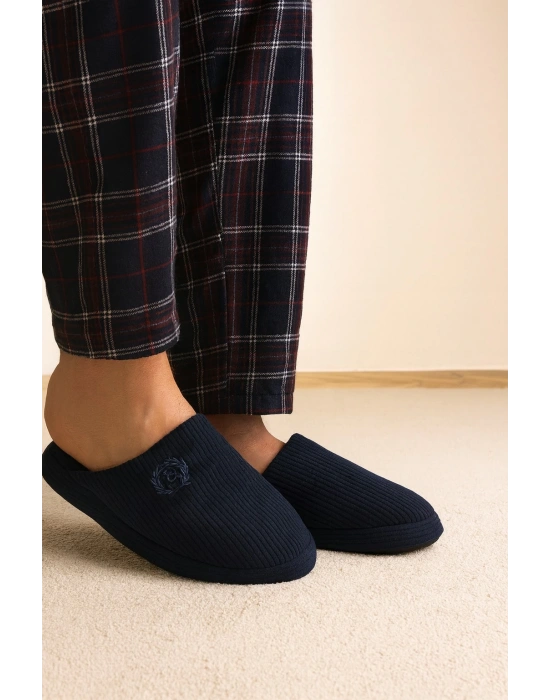 Unisex Nakışlı Kadife Fitilli Desen Rahat Yumuşak Tabanlı İçi Kürklü Terlik