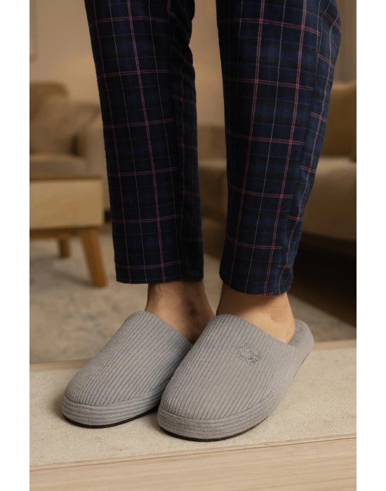 Unisex Nakışlı Kadife Fitilli Desen Rahat Yumuşak Tabanlı İçi Kürklü Terlik