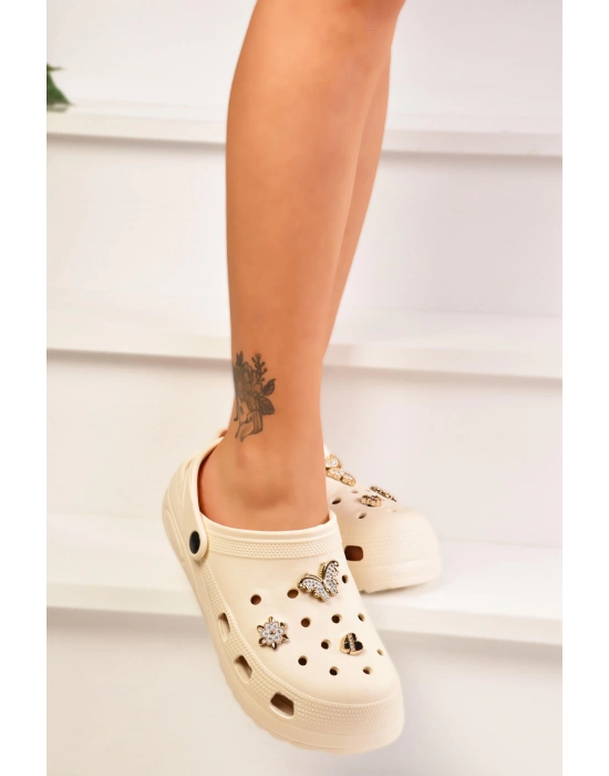 Yüksek Tabanlı Taşlı Hastane Aşçı Hemşire Doktor Plaj Havuz Sandalet Terlik