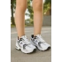 Günlük Unisex Beyaz  Sneaker Kaymaz Yüksek Taban Desenli Triko Bağcıklı Koşu Spor Ayakkabı
