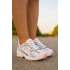 Günlük Unisex Beyaz Sneaker Kaymaz Yüksek Taban Desenli Triko Bağcıklı Koşu Spor Ayakkabı