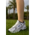Günlük Unisex Beyaz Sneaker Kaymaz Yüksek Taban Desenli Triko Bağcıklı Koşu Spor Ayakkabı