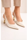 Kadın Sivri Burun Zımbalı Slingback İnce Topuk Ayakkabı