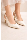 Kadın Sivri Burun Zımbalı Slingback İnce Topuk Ayakkabı