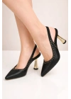 Kadın Sivri Burun Zımbalı Slingback İnce Topuk Ayakkabı