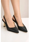 Kadın Sivri Burun Zımbalı Slingback İnce Topuk Ayakkabı