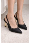 Kadın Sivri Burun Zımbalı Slingback İnce Topuk Ayakkabı