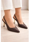 Kadın Sivri Burun Zımbalı Slingback İnce Topuk Ayakkabı