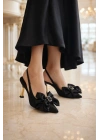 Kadın Büyük Fiyonklu Slingback Topuklu Ayakkabı