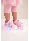 Kız Çocuk Desenli Işıklı LED Tabanlı Simli Cırt Cırtlı Sneaker