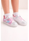 Kız Çocuk Desenli Işıklı LED Tabanlı Simli Cırt Cırtlı Sneaker