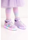 Kız Çocuk Desenli Işıklı LED Tabanlı Simli Cırt Cırtlı Sneaker