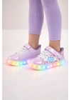Kız Çocuk Desenli Işıklı LED Tabanlı Simli Cırt Cırtlı Sneaker