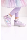 Kız Çocuk Desenli Işıklı LED Tabanlı Simli Cırt Cırtlı Sneaker