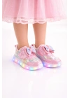 Kız Çocuk Kurdele Detay Simli LED Taban Spor Ayakkabı