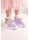 Kız Çocuk Kurdele Detay Simli LED Taban Spor Ayakkabı