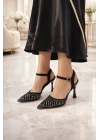 Kadın Taş İşlemeli Slingback İnce Topuk Ayakkabı