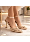Kadın Taş İşlemeli Slingback İnce Topuk Ayakkabı