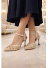 Kadın Taş İşlemeli Slingback İnce Topuk Ayakkabı