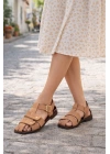 Kadın Camel/Taba Süet Dokulu Tokalı Günlük Sandalet