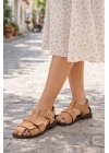 Kadın Camel/Taba Süet Dokulu Tokalı Günlük Sandalet