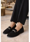 Kadın Siyah Klasik Metal Aksesuarlı Günlük Loafer Ayakkabı