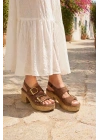 Kadın Nubuk Çift Tokalı Kalın Topuk Sandalet