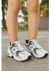 Günlük Unisex Beyaz  Sneaker Kaymaz Yüksek Taban Desenli Triko Bağcıklı Koşu Spor Ayakkabı