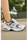 Günlük Unisex Beyaz  Sneaker Kaymaz Yüksek Taban Desenli Triko Bağcıklı Koşu Spor Ayakkabı