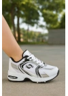 Günlük Unisex Beyaz  Sneaker Kaymaz Yüksek Taban Desenli Triko Bağcıklı Koşu Spor Ayakkabı