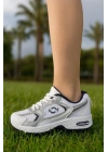 Günlük Unisex Beyaz Sneaker Kaymaz Yüksek Taban Desenli Triko Bağcıklı Koşu Spor Ayakkabı