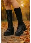Kadın Bağcıklı Platform Topuklu Uzun Çizme