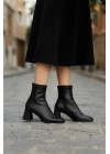 Kadın Küt Burunlu Topuklu Kadın Streç Bot