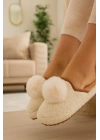 Kadın Ponponlu Ev Terliği Ses Yapmaz Kalın Taban Kışlık Terlik
