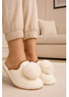 Kadın Ponponlu Ev Terliği Ses Yapmaz Kalın Taban Kışlık Terlik