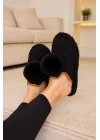 Kadın Ponponlu Ev Terliği Ses Yapmaz Kalın Taban Kışlık Terlik